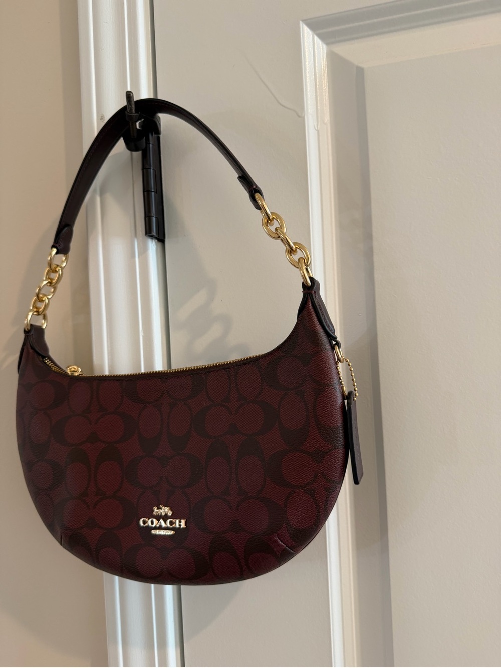 Coach burgundy Signature Crescent Shoulder Bag with Gold Hardware - Picture 3 of 10
